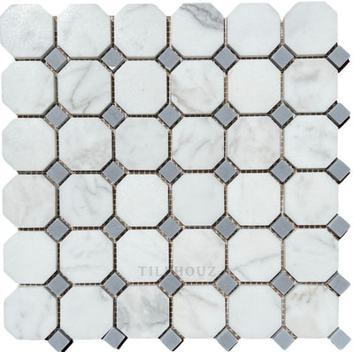 Calacatta Gold Marble Octagon Mosaic With/bardiglio-Gray Dots Polished/honed