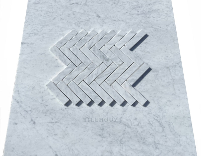 Carrara White Premium Italian Marble 1 X 4 Herringbone Mosaic Tile Polished&Honed Wall & Ceiling