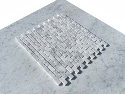 Carrara White Marble 5/8 X 1 1/4 Baby Brick Mosaic Tile Polished&Honed Wall & Ceiling