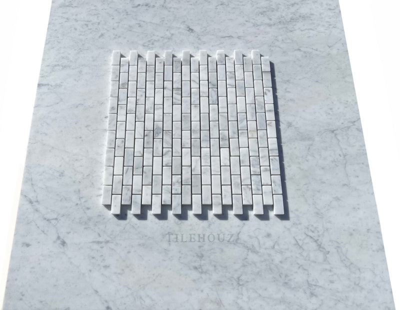 Carrara White Marble 5/8 X 1 1/4 Baby Brick Mosaic Tile Polished&Honed Wall & Ceiling