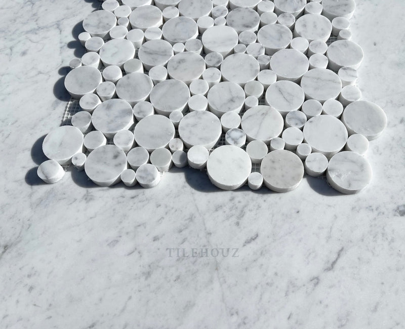 Carrara White Premium Italian Marble Bubbles Mosaic Tile Polished&Honed Wall & Ceiling