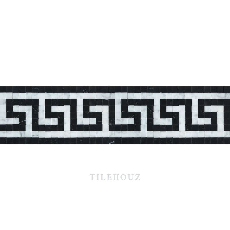 Carrara White Marble Greek Key Border (Carrara W/ Black) Polished&honed Mosaic Tiles