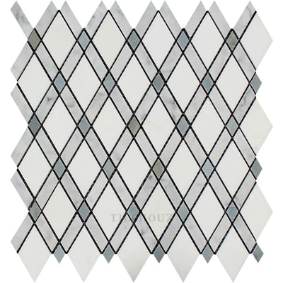 Carrara White Marble Lattice Mosaic Tile (Thassos + Bardiglio/blue-Gray) Polished&honed Tiles