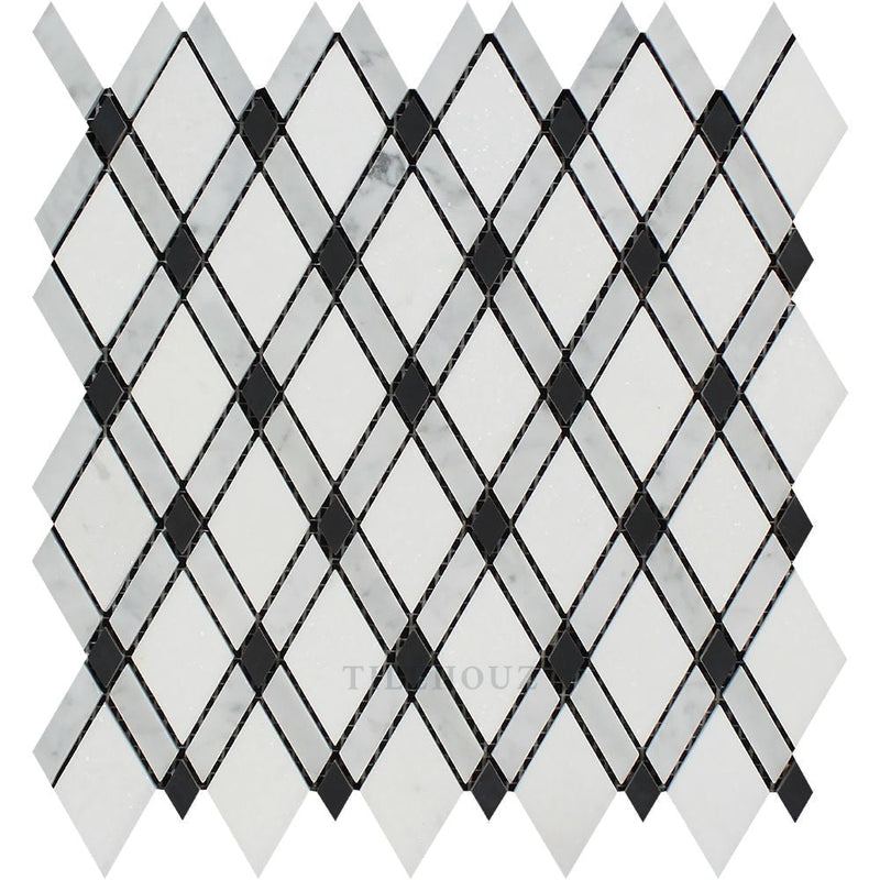 Carrara White Marble Lattice Mosaic Tile (Thassos + Black) Polished&honed Tiles