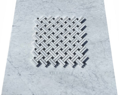 Carrara White Premium Italian Marble Stanza Mosaic Tile (W/ Black Dots) Polished&Honed Wall &