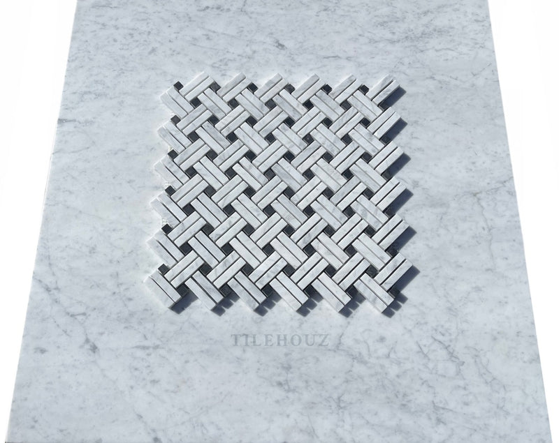 Carrara White Premium Italian Marble Stanza Mosaic Tile (W/ Black Dots) Polished&Honed Wall &