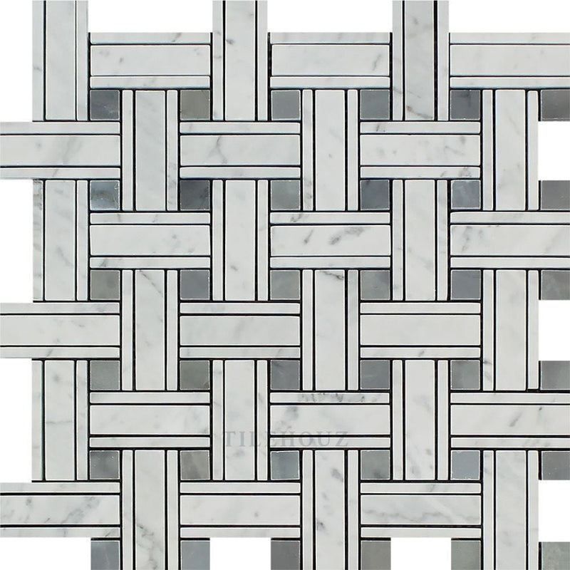 Carrara White Marble Tripleweave Mosaic Tile (W/ Bardiglio/blue-Gray) Polished&honed Tiles