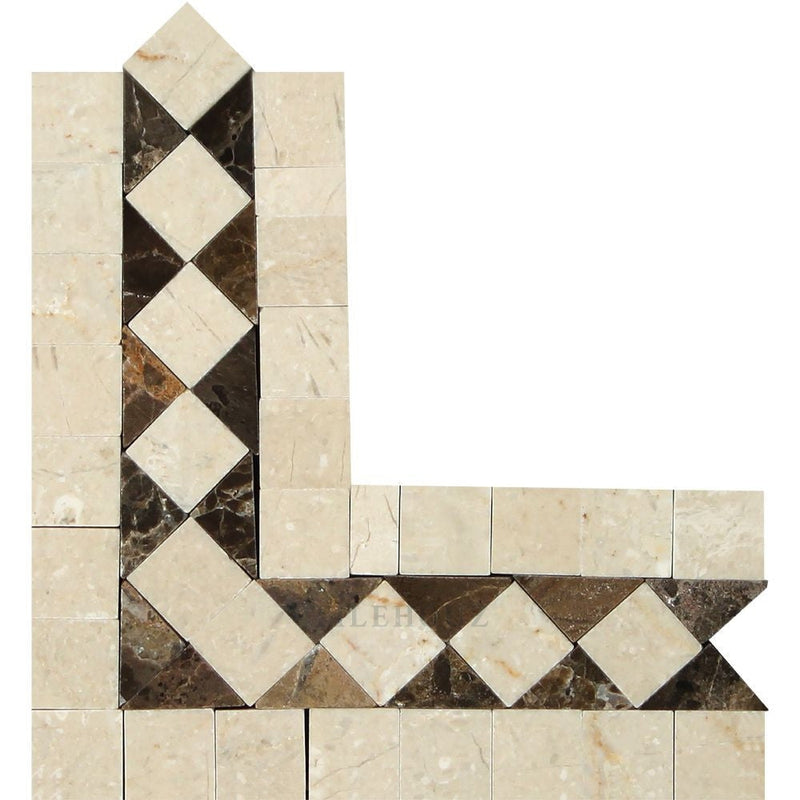 Crema Marfil Marble Bias Corner W/ Emp. Dark Dots Polished&honed Mosaic Tiles