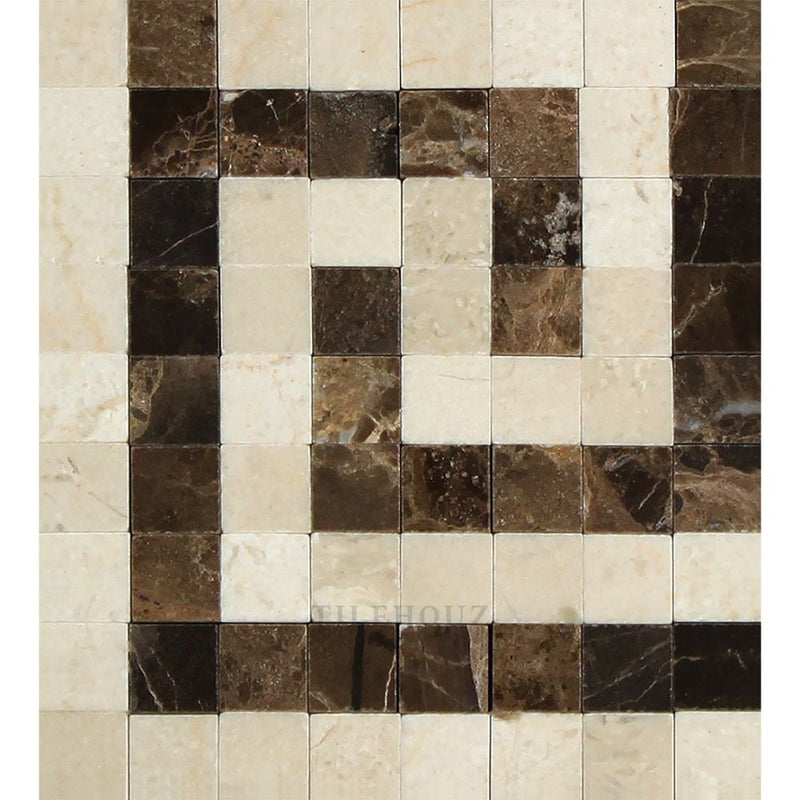 Crema Marfil Marble Greek Key Corner (Crema + Emp. Dark) Polished&honed Mosaic Tiles