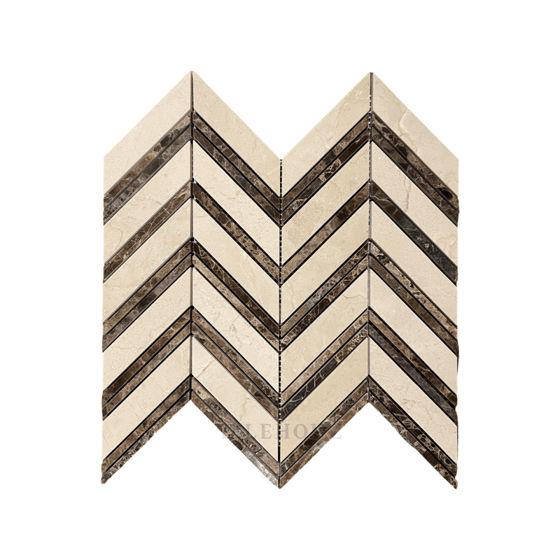 Crema Marfil Marble Large Chevron W/emperador Dark Strips Polished/honed