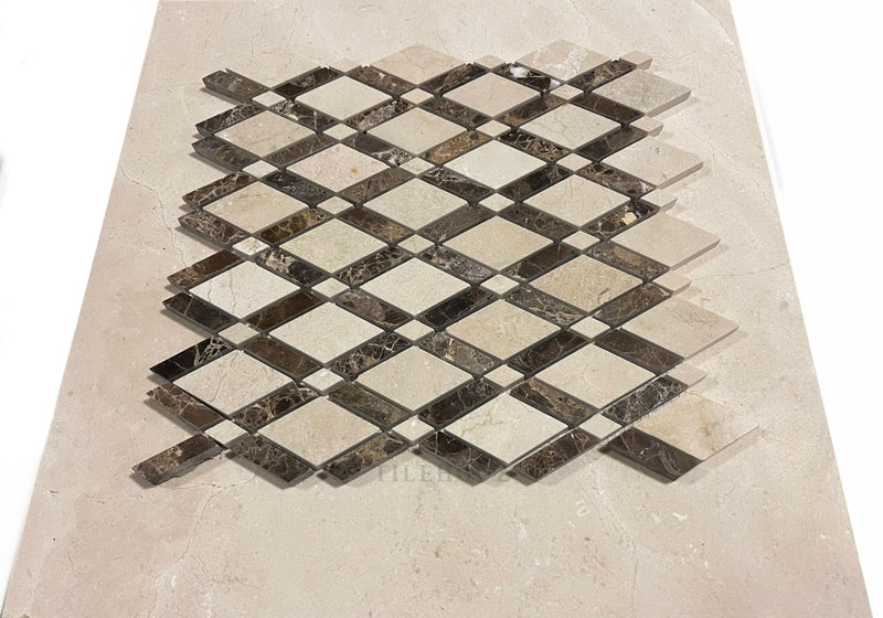 Crema Marfil Marble Lattice Mosaic W/emperador Dark Border Polished/honed