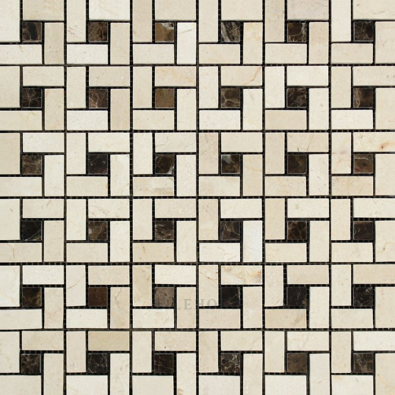 Crema Marfil Marble Mini Pinwheel Mosaic Tile W/dark Emperador Dots Polished&honed Tiles