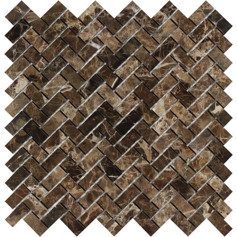 Emperador Dark Marble 5/8 X 1 1/4 Mini Herringbone Mosaic Tile Polished&honed Tiles