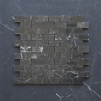 Nero Marquina Marble 1x2 Brick Mosaic Polished/Honed