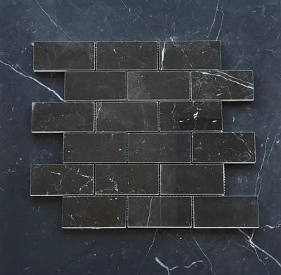 Nero Marquina Marble 2x4 Brick Mosaic Polished/Honed