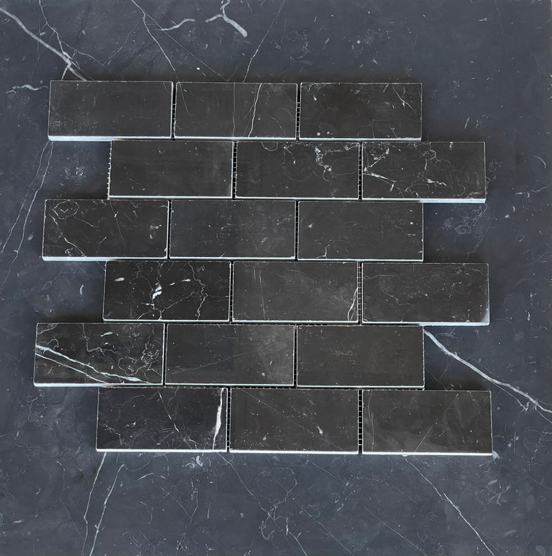 Nero Marquina Marble 2x4 Brick Mosaic Polished/Honed