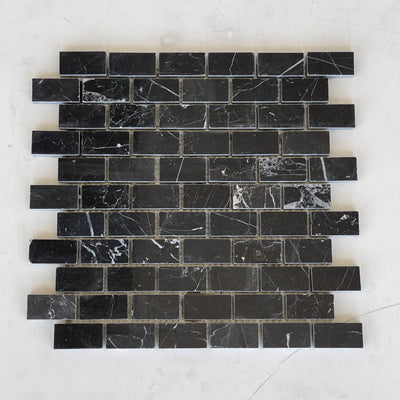 Nero Marquina Marble 1x2 Brick Mosaic Polished/Honed