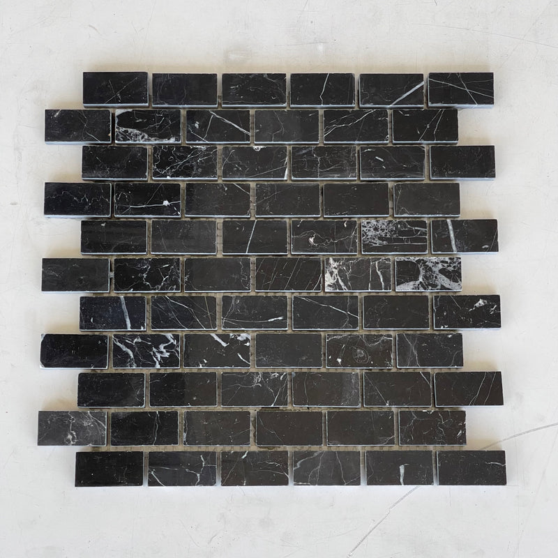 Nero Marquina Marble 1x2 Brick Mosaic Polished/Honed