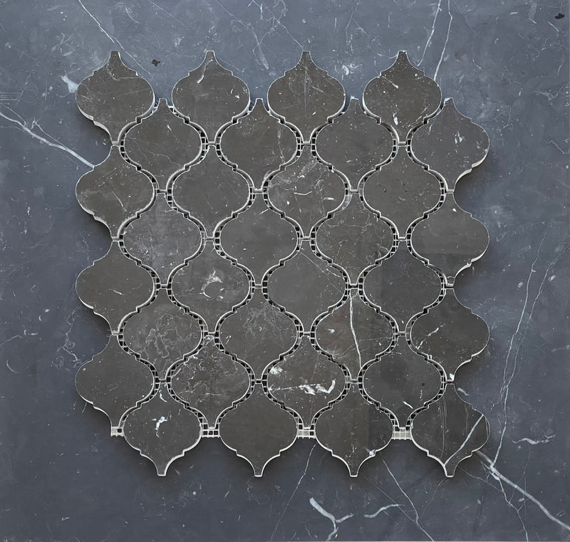 Nero Marquina Marble Arabesque/Lantern Mosaic Polished/Honed