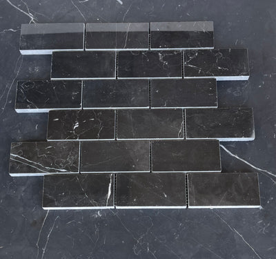 Nero Marquina Marble 2x4 Brick Mosaic Polished/Honed