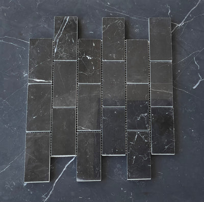 Nero Marquina Marble 2x4 Brick Mosaic Polished/Honed