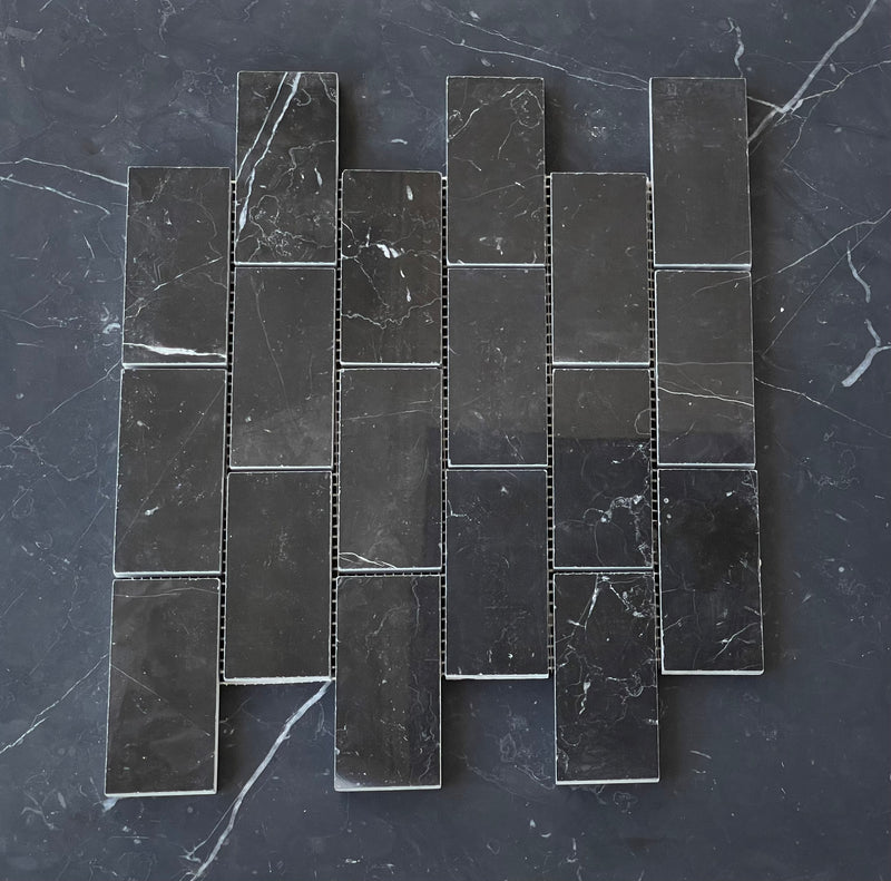 Nero Marquina Marble 2x4 Brick Mosaic Polished/Honed