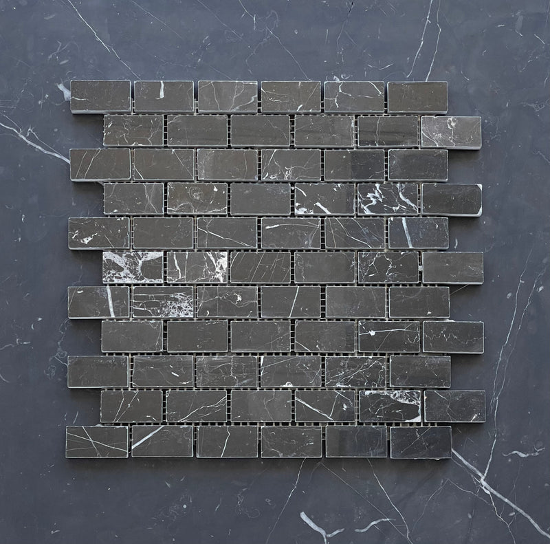 Nero Marquina Marble 1x2 Brick Mosaic Polished/Honed