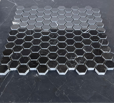 Nero Marquina Marble 1” Hexagon Mosaic Polished/Honed