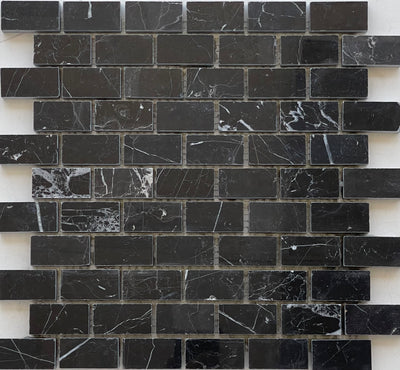 Nero Marquina Marble 1x2 Brick Mosaic Polished/Honed