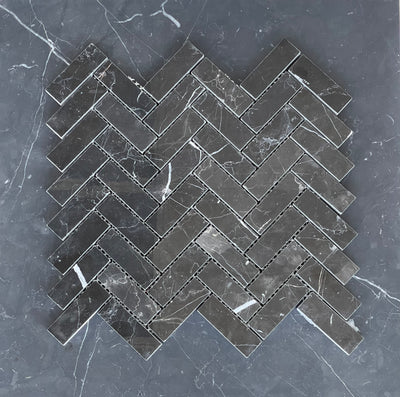 Nero Marquina Marble 1x3 Herringbone Mosaic Polished/Honed