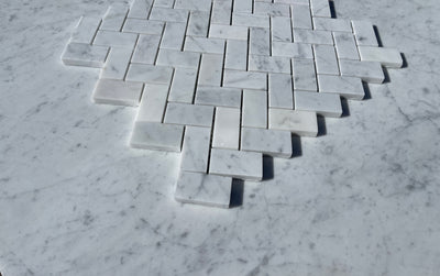 Carrara White Marble 1x2 Herringbone Mosaic Tile Polished&Honed