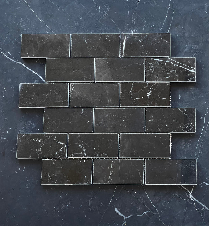 Nero Marquina Marble 2x4 Brick Mosaic Polished/Honed