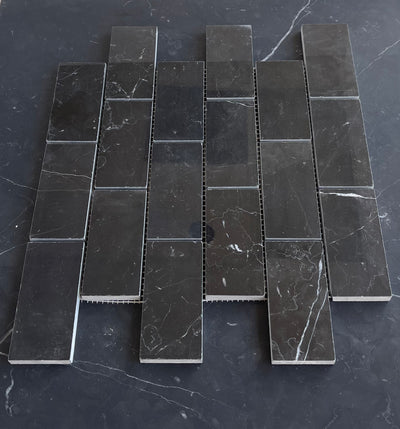 Nero Marquina Marble 2x4 Brick Mosaic Polished/Honed