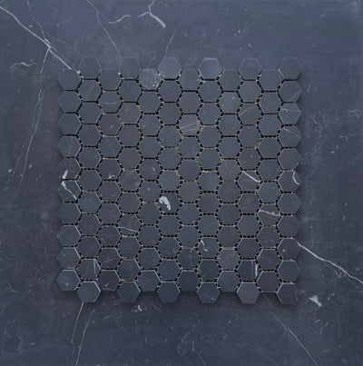 Nero Marquina Marble 1” Hexagon Mosaic Polished/Honed