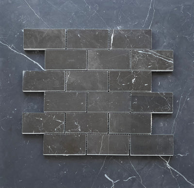 Nero Marquina Marble 2x4 Brick Mosaic Polished/Honed