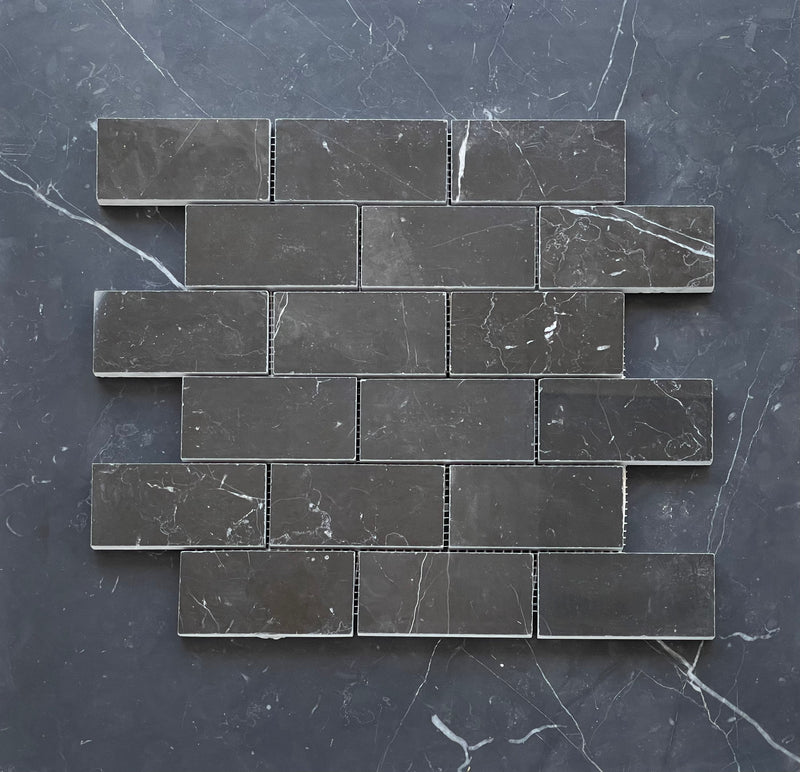 Nero Marquina Marble 2x4 Brick Mosaic Polished/Honed