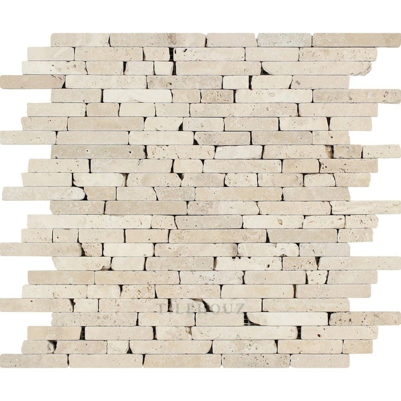 Ivory Tumbled Travertine Random Strip Mosaic Tile Tiles