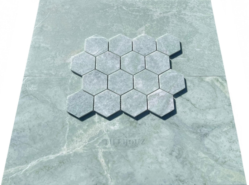 Ming Green Marble 3 Hexagon Mosaic Polished