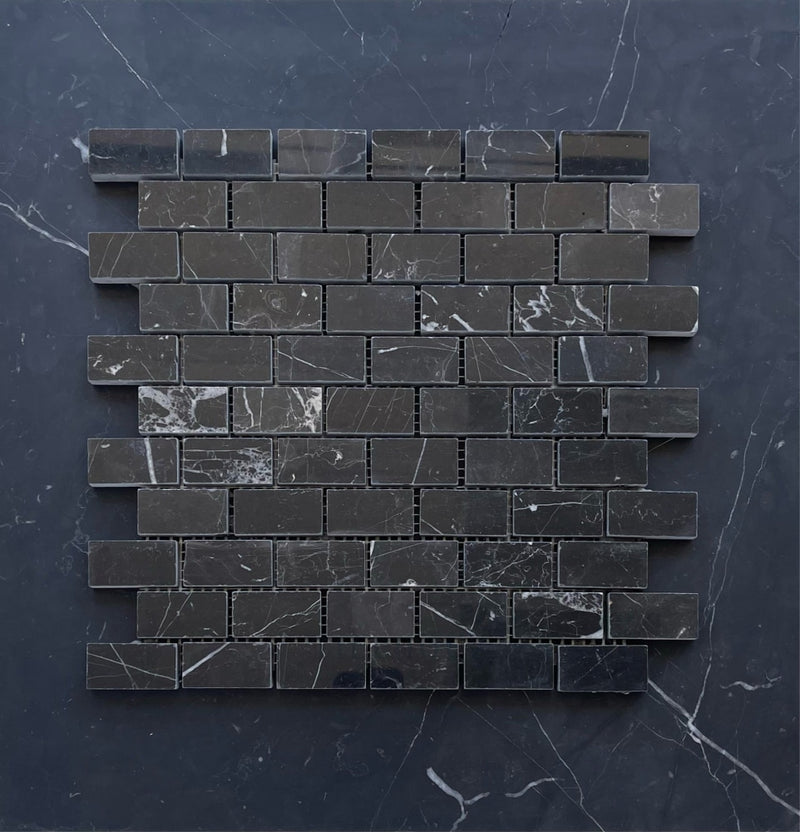 Nero Marquina 1X2 Brick Mosaic Polished/honed