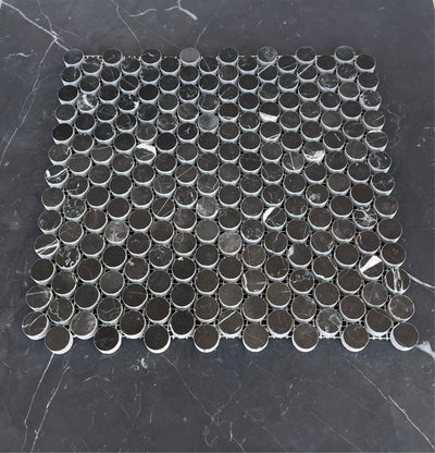 Nero Marquina Pennyround Mosaic Polished/honef