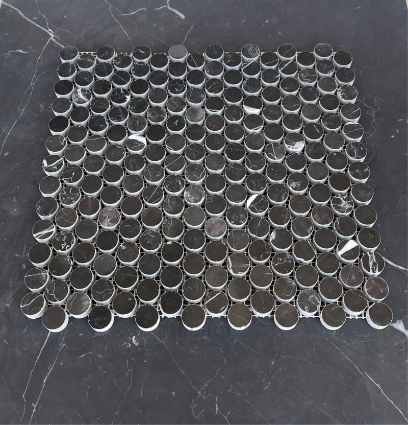 Nero Marquina Pennyround Mosaic Polished/honef