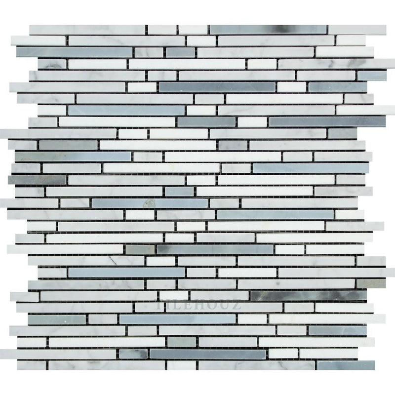 Thassos White Carrara Marble Bamboo Sticks Mosaic Tile (Thassos + Bardiglio/blue-Gray)