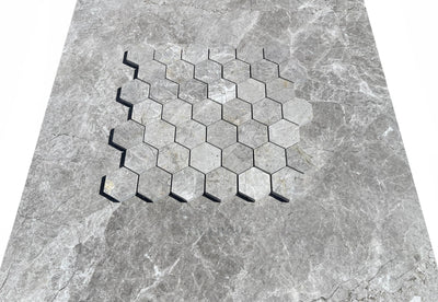 Tundra Gray Marble 2 Hexagon Mosaic Polished&Honed