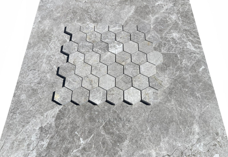 Tundra Gray Marble 2 Hexagon Mosaic Polished&Honed