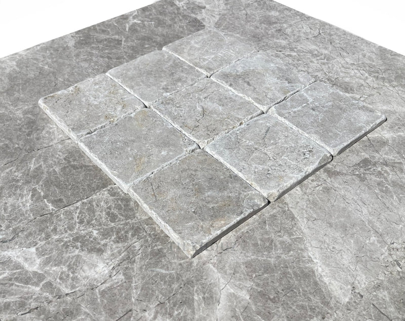 Tundra Gray Marble 4X4 Tumbled Tile