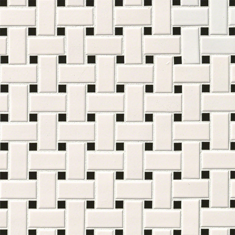 Retro Weave Bianco Matte White and Black Matte Basketweave Mosaic