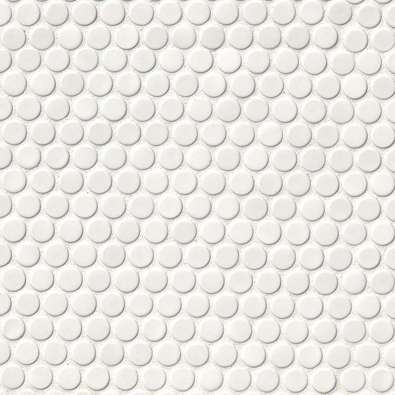 WHITE GLOSSY PENNY ROUND PORCELAIN MOSAIC