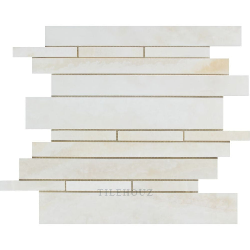 White Onyx Polished Random-Strip Mosaic Tile - (Cross-Cut) Tiles