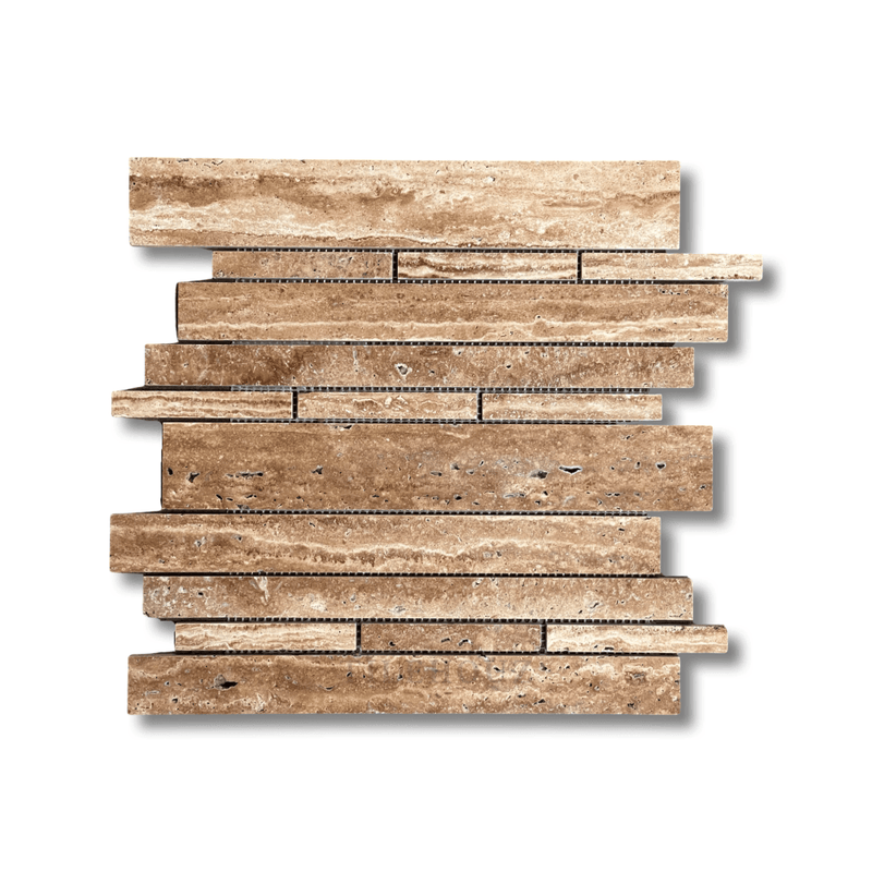 Wood Look Travertine Vein-Cut Random Strip Mosaic